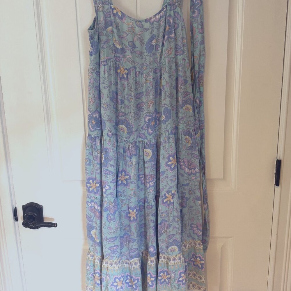 Billabong Blues, Green and Lavender Pastel Floral  Midi Dress